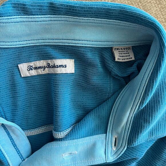 Tommy Bahama Men's Teal Light Striped Golf Polo EUC | Size XLT (Tall) - Picture 4 of 5